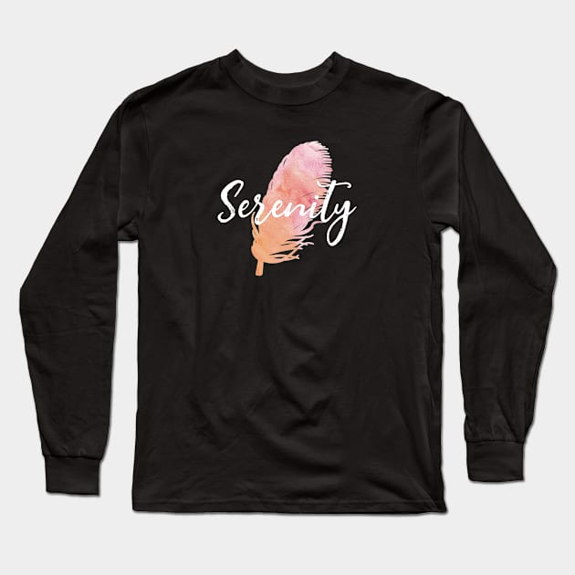 Serenity Watercolor Feather Long Sleeve T-Shirt by jutulen